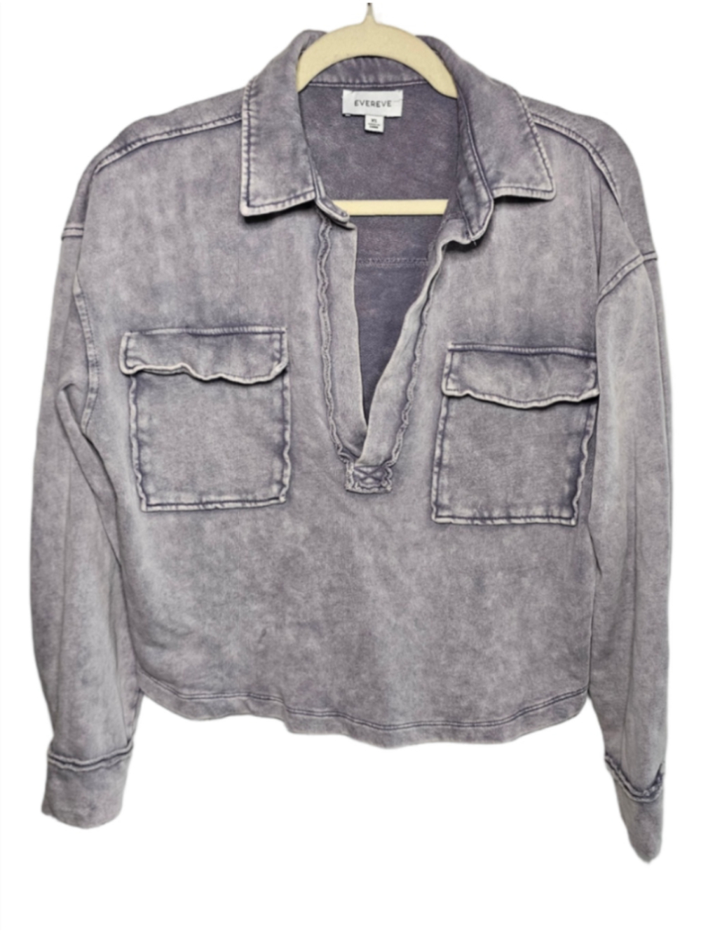 Evereve Ana Pocket Sweatshirt Pullover Grunge Lavender Grey Washed Cotton XS EUC